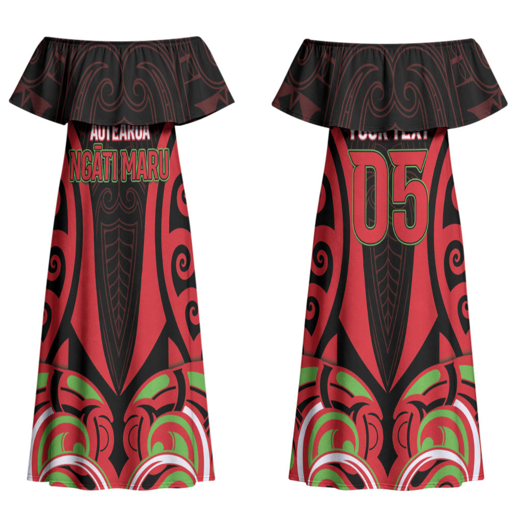 Custom Aotearoa Ngati Maru Couples Matching Off Shoulder Maxi Dress and Long Sleeve Button Shirt New Zealand Traditional Maori Pattern DT05 - Polynesian Pride