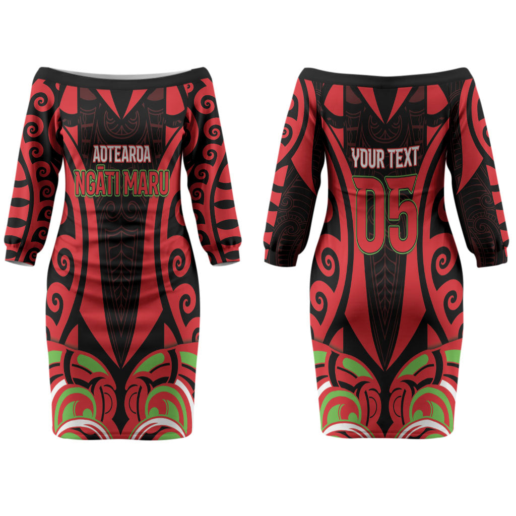 Custom Aotearoa Ngati Maru Couples Matching Off The Shoulder Long Sleeve Dress and Hawaiian Shirt New Zealand Traditional Maori Pattern DT05 - Polynesian Pride