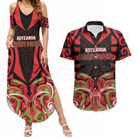 Custom Aotearoa Ngati Maru Couples Matching Summer Maxi Dress and Hawaiian Shirt New Zealand Traditional Maori Pattern DT05 Red - Polynesian Pride