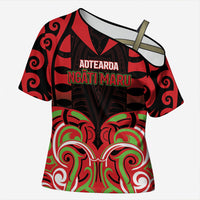 Custom Aotearoa Ngati Maru Cross Shoulder Shirt New Zealand Traditional Maori Pattern DT05 Female Red - Polynesian Pride