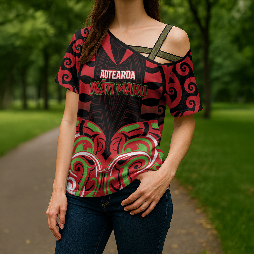 Custom Aotearoa Ngati Maru Cross Shoulder Shirt New Zealand Traditional Maori Pattern DT05 - Polynesian Pride