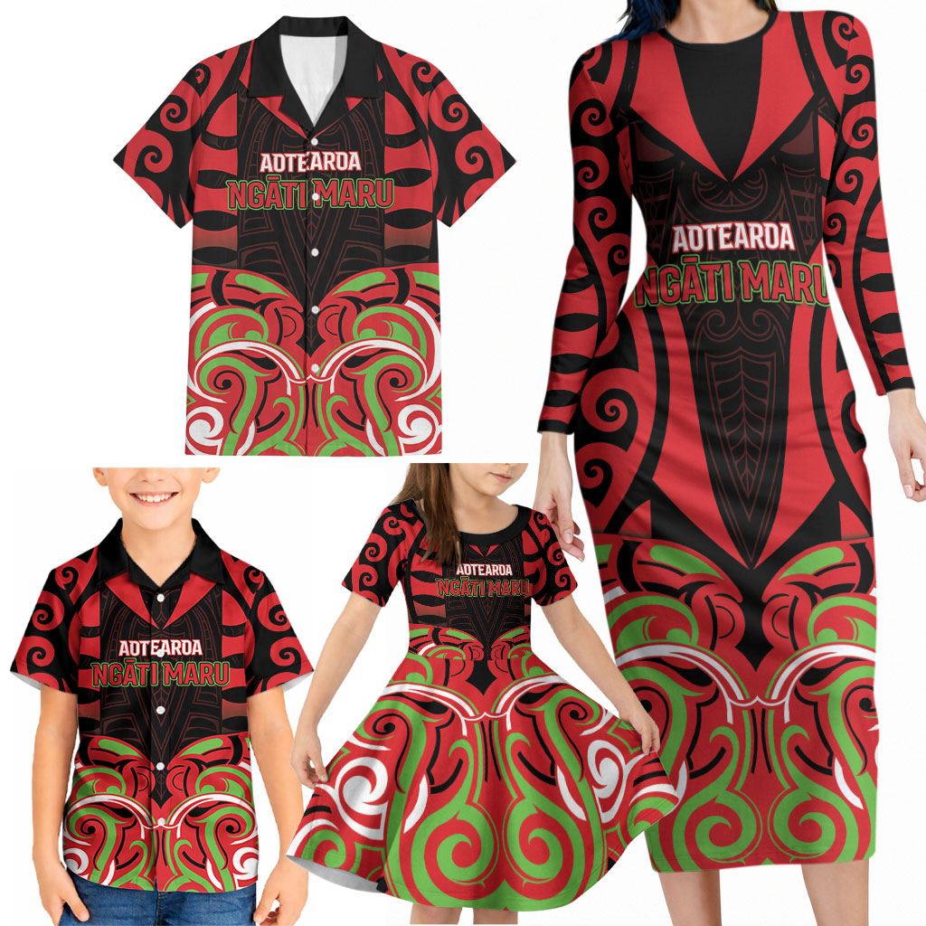 Custom Aotearoa Ngati Maru Family Matching Long Sleeve Bodycon Dress and Hawaiian Shirt New Zealand Traditional Maori Pattern DT05 - Polynesian Pride