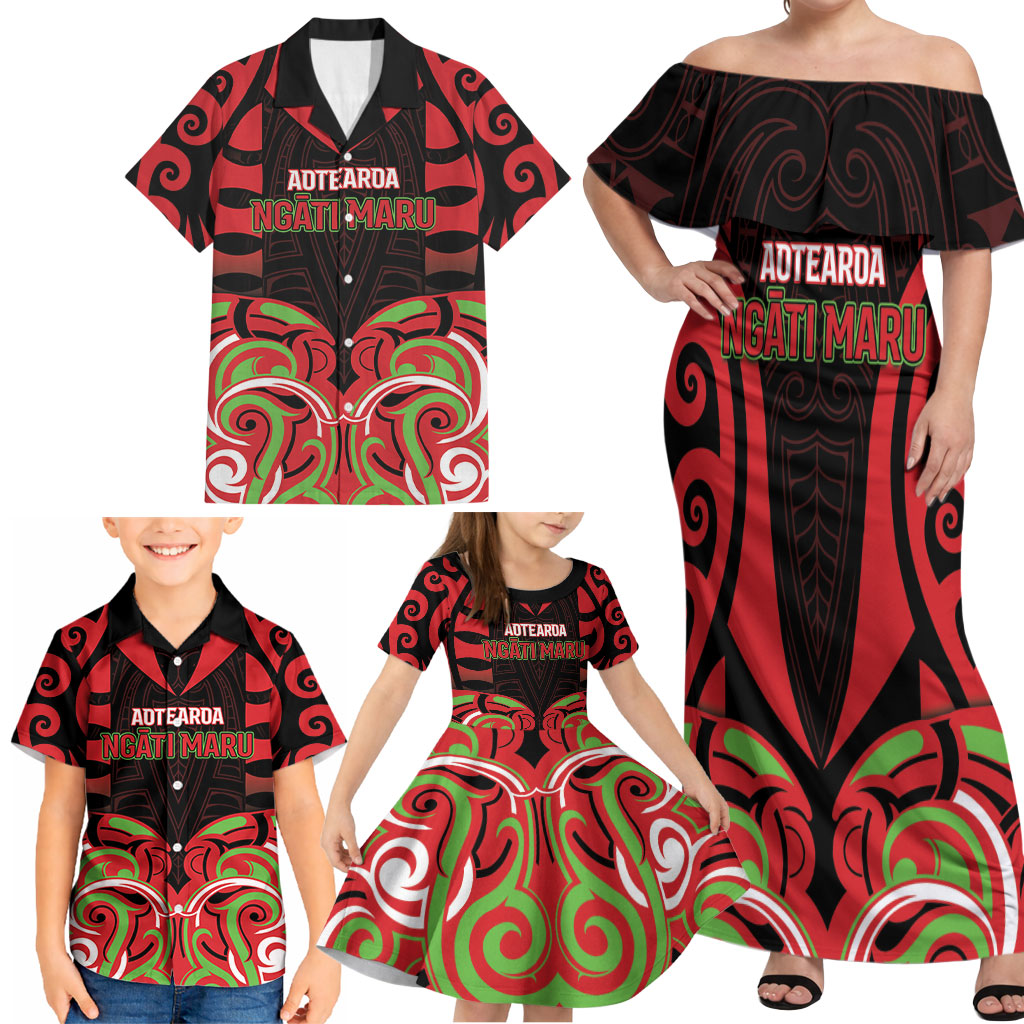 Custom Aotearoa Ngati Maru Family Matching Off Shoulder Maxi Dress and Hawaiian Shirt New Zealand Traditional Maori Pattern DT05 - Polynesian Pride