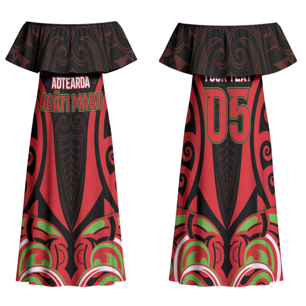 Custom Aotearoa Ngati Maru Family Matching Off Shoulder Maxi Dress and Hawaiian Shirt New Zealand Traditional Maori Pattern DT05 Mom's Dress Red - Polynesian Pride