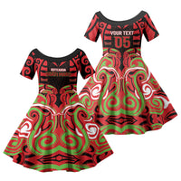 Custom Aotearoa Ngati Maru Family Matching Puletasi and Hawaiian Shirt New Zealand Traditional Maori Pattern DT05 Daughter's Dress Red - Polynesian Pride