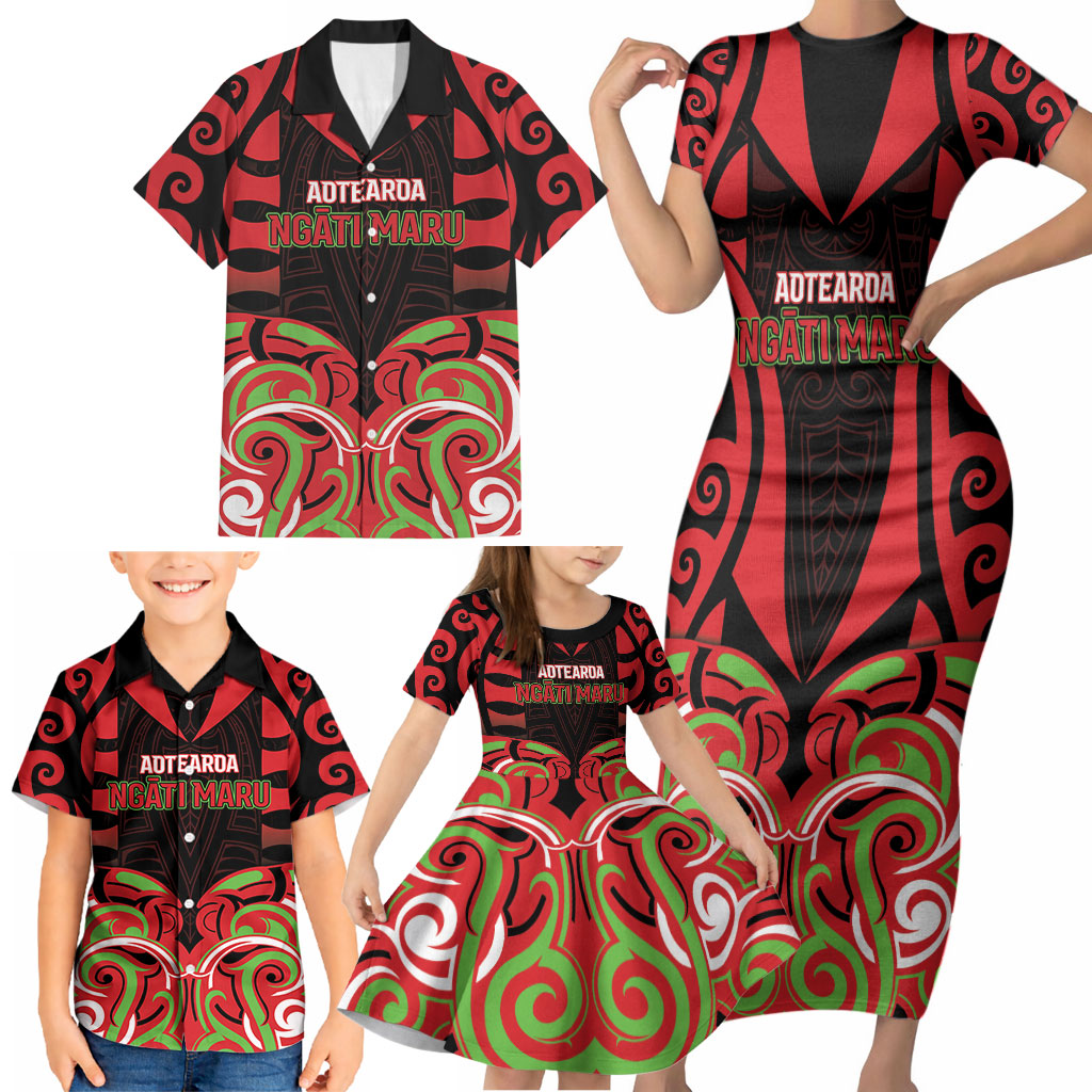 Custom Aotearoa Ngati Maru Family Matching Short Sleeve Bodycon Dress and Hawaiian Shirt New Zealand Traditional Maori Pattern DT05 - Polynesian Pride