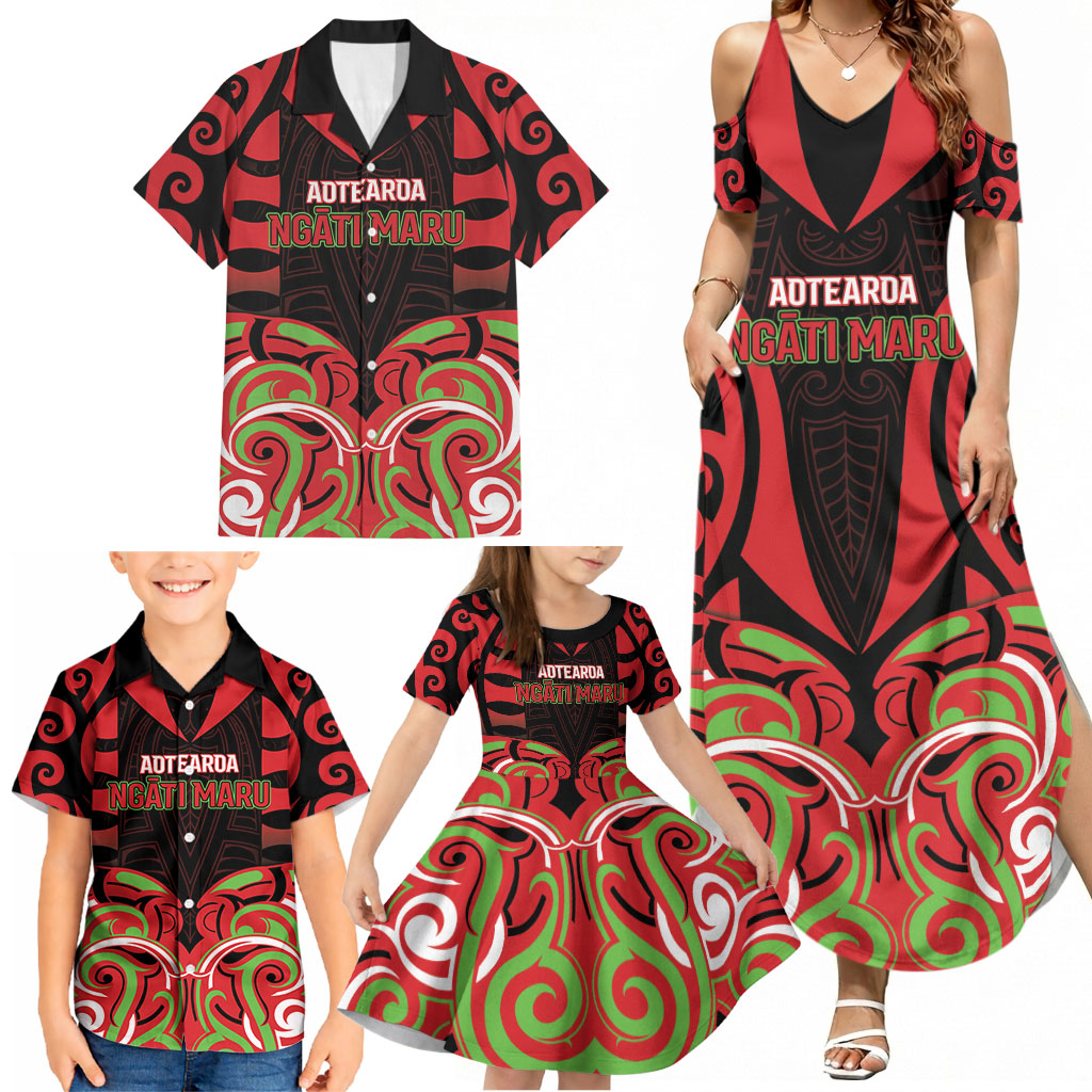 Custom Aotearoa Ngati Maru Family Matching Summer Maxi Dress and Hawaiian Shirt New Zealand Traditional Maori Pattern DT05 - Polynesian Pride