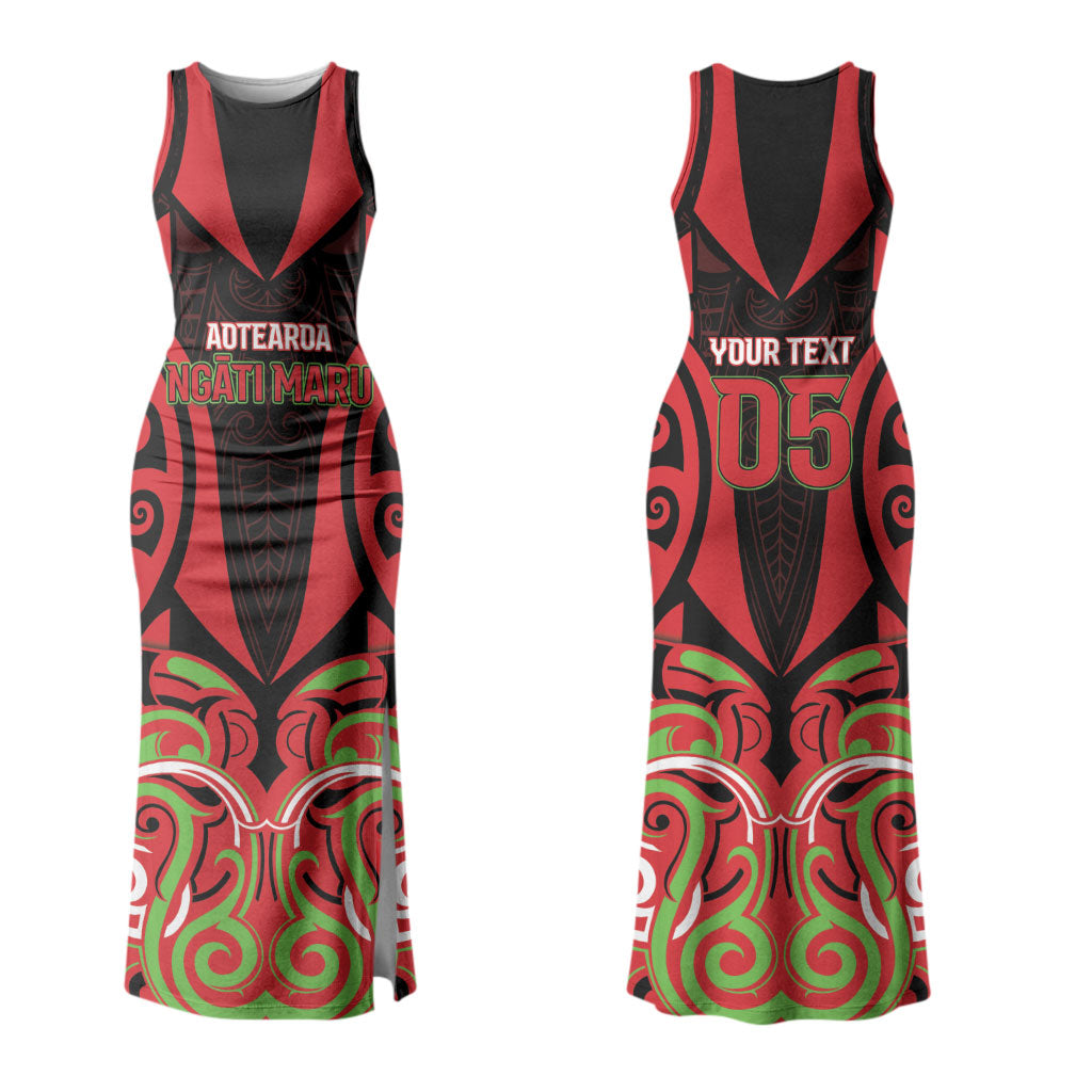 Custom Aotearoa Ngati Maru Family Matching Tank Maxi Dress and Hawaiian Shirt New Zealand Traditional Maori Pattern DT05 Mom's Dress Red - Polynesian Pride