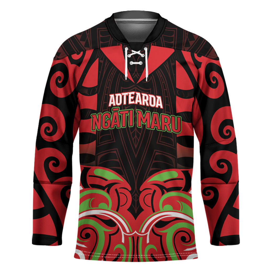 Custom Aotearoa Ngati Maru Hockey Jersey New Zealand Traditional Maori Pattern DT05 Unisex Red - Polynesian Pride