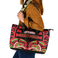 Aotearoa Ngati Maru Leather Tote Bag New Zealand Traditional Maori Pattern DT05 Red - Polynesian Pride