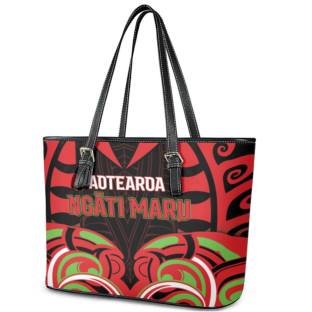 Aotearoa Ngati Maru Leather Tote Bag New Zealand Traditional Maori Pattern DT05 - Polynesian Pride