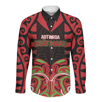 Custom Aotearoa Ngati Maru Long Sleeve Button Shirt New Zealand Traditional Maori Pattern DT05 Unisex Red - Polynesian Pride