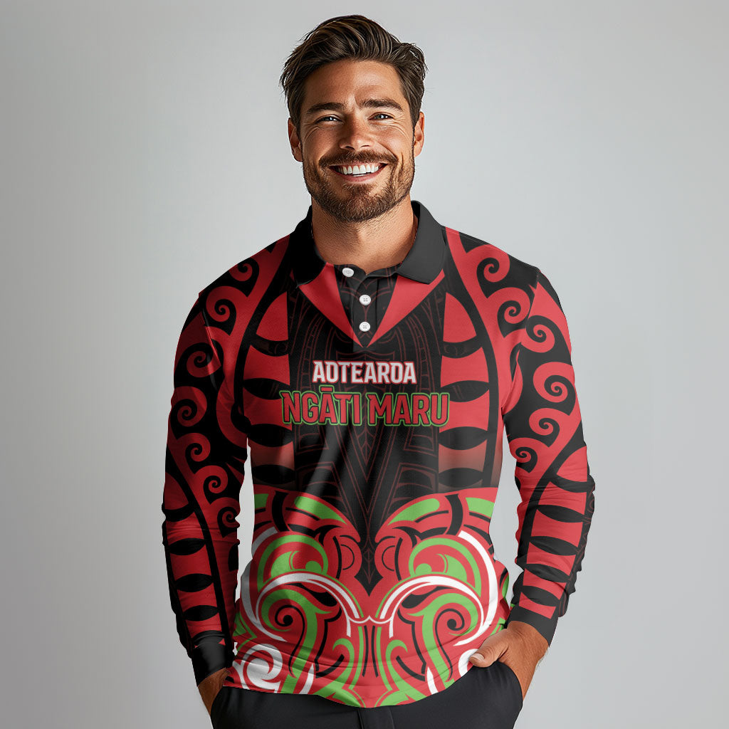 Custom Aotearoa Ngati Maru Long Sleeve Polo Shirt New Zealand Traditional Maori Pattern DT05 - Polynesian Pride