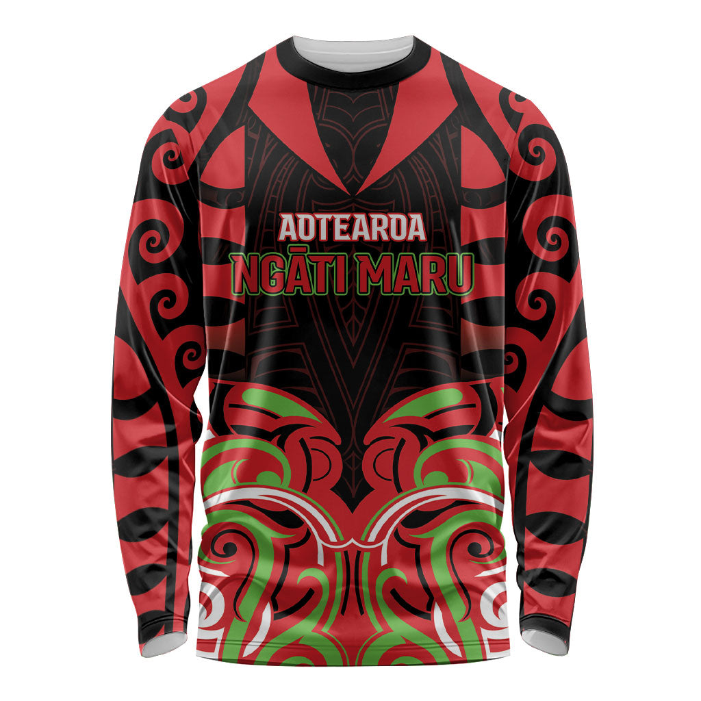 Custom Aotearoa Ngati Maru Long Sleeve Shirt New Zealand Traditional Maori Pattern DT05 Unisex Red - Polynesian Pride