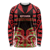 Custom Aotearoa Ngati Maru Long Sleeve Shirt New Zealand Traditional Maori Pattern DT05 Unisex Red - Polynesian Pride