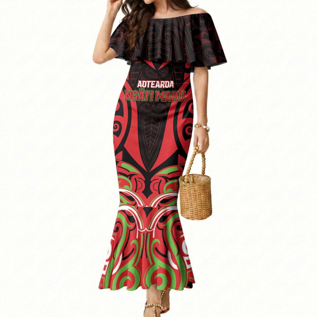 Custom Aotearoa Ngati Maru Mermaid Dress New Zealand Traditional Maori Pattern DT05 Women Red - Polynesian Pride