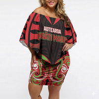 Custom Aotearoa Ngati Maru Off Shoulder Short Dress New Zealand Traditional Maori Pattern DT05 Women Red - Polynesian Pride