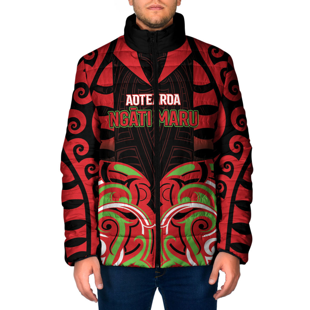 Custom Aotearoa Ngati Maru Padded Jacket New Zealand Traditional Maori Pattern DT05 Men Red - Polynesian Pride