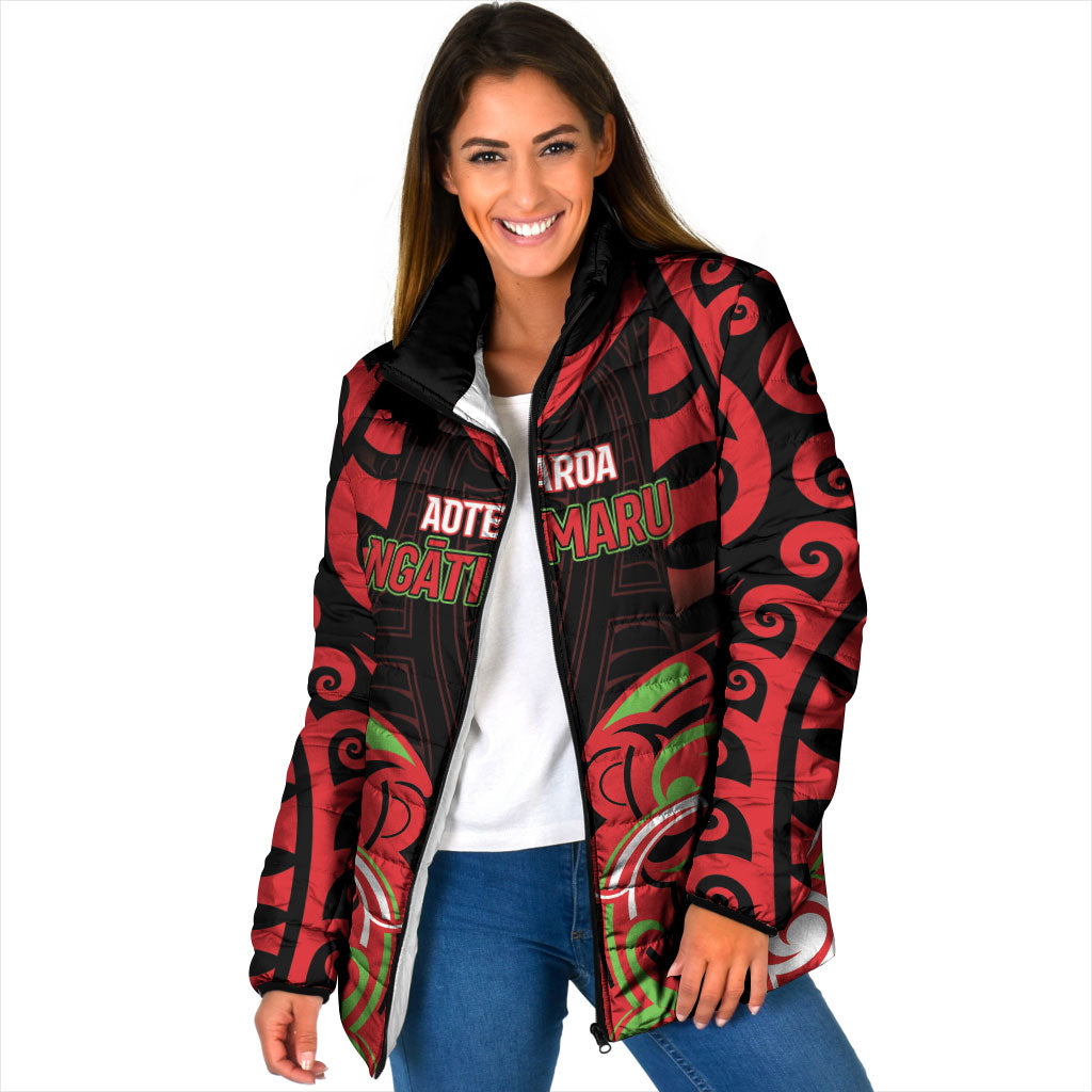 Custom Aotearoa Ngati Maru Padded Jacket New Zealand Traditional Maori Pattern DT05 Women Red - Polynesian Pride