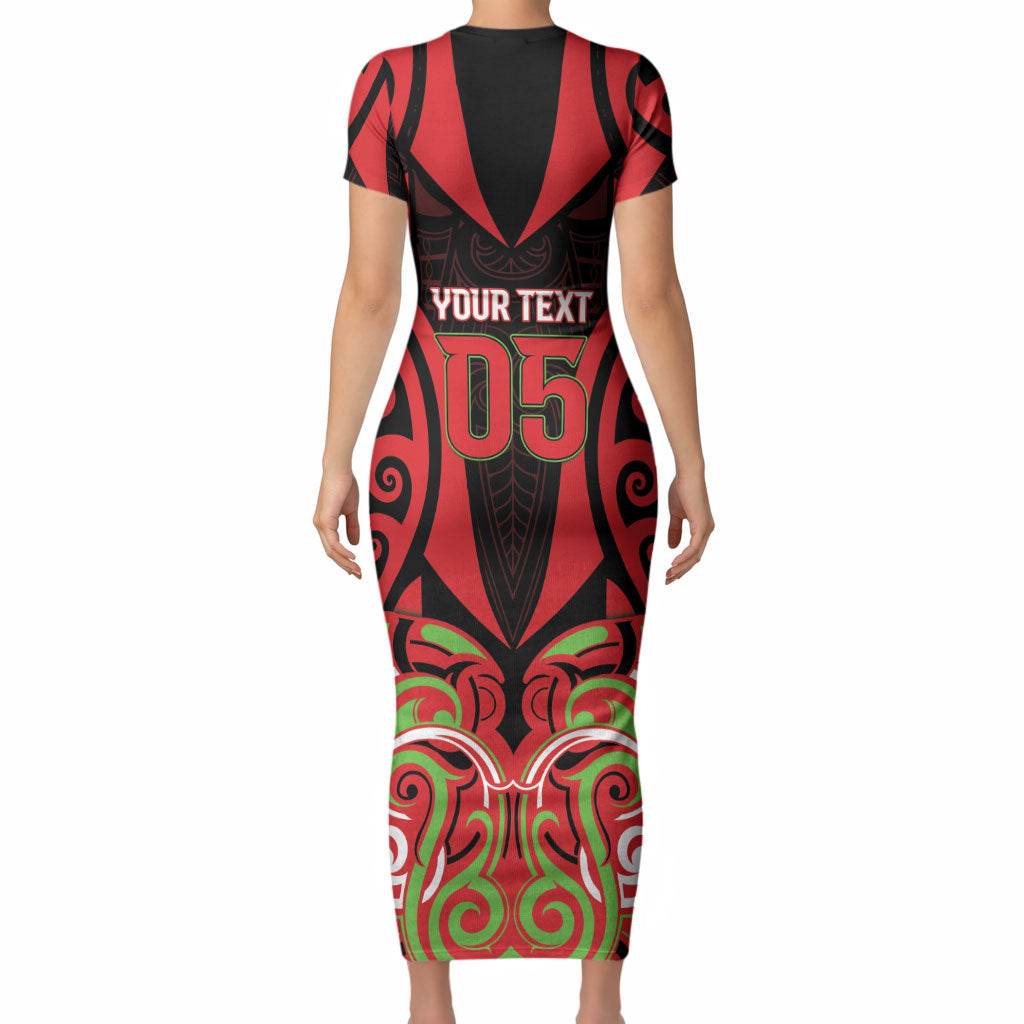Custom Aotearoa Ngati Maru Short Sleeve Bodycon Dress New Zealand Traditional Maori Pattern DT05 - Polynesian Pride