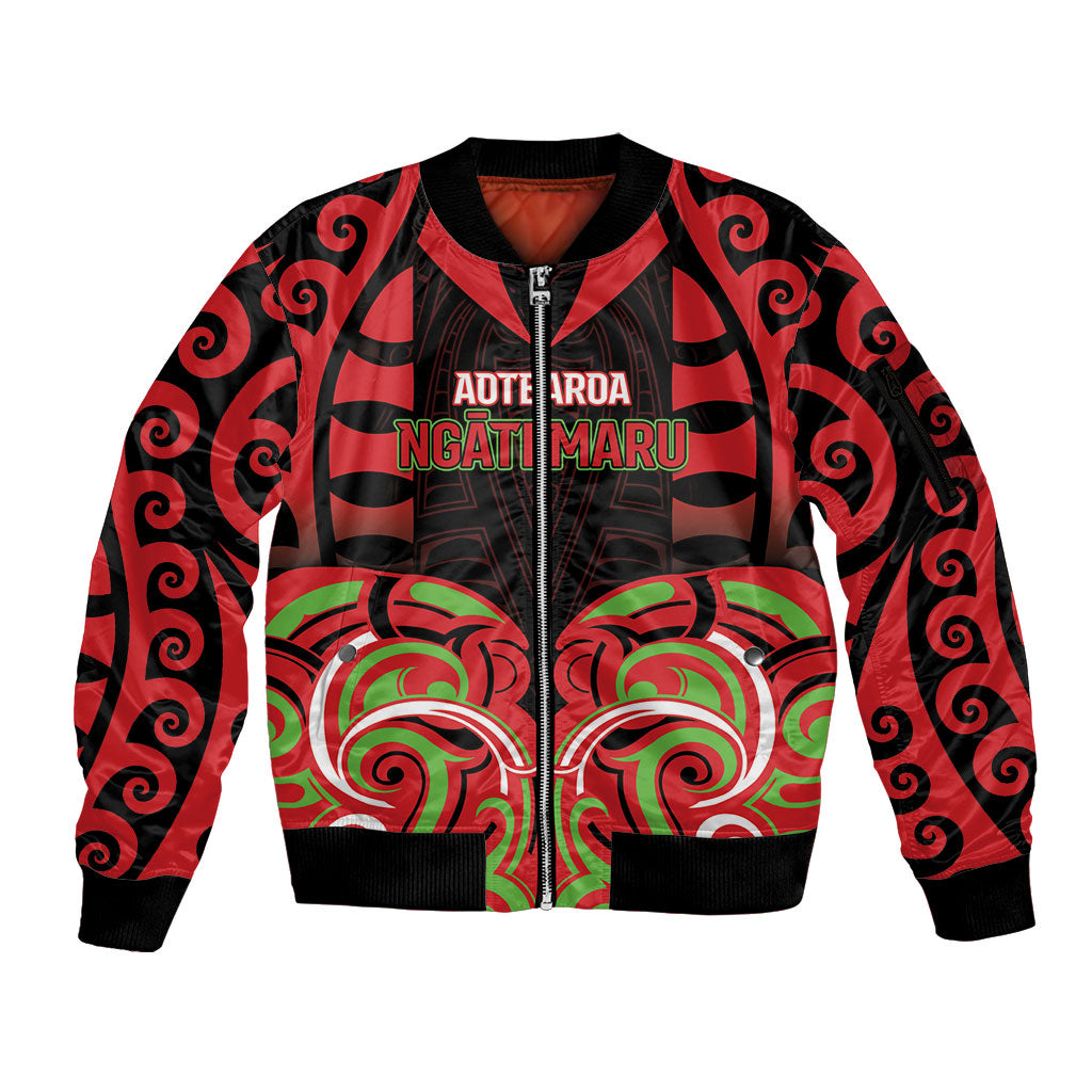 Custom Aotearoa Ngati Maru Sleeve Zip Bomber Jacket New Zealand Traditional Maori Pattern DT05 Unisex Red - Polynesian Pride