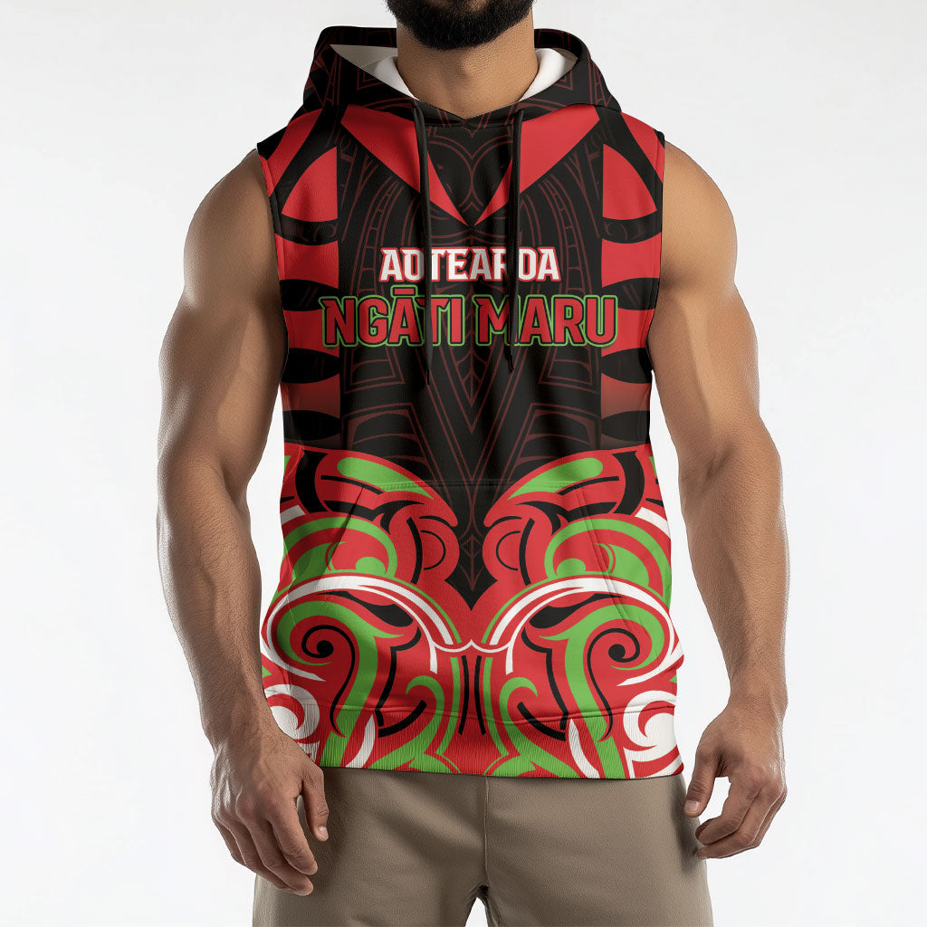 Custom Aotearoa Ngati Maru Sleeveless Hoodie New Zealand Traditional Maori Pattern DT05 - Polynesian Pride