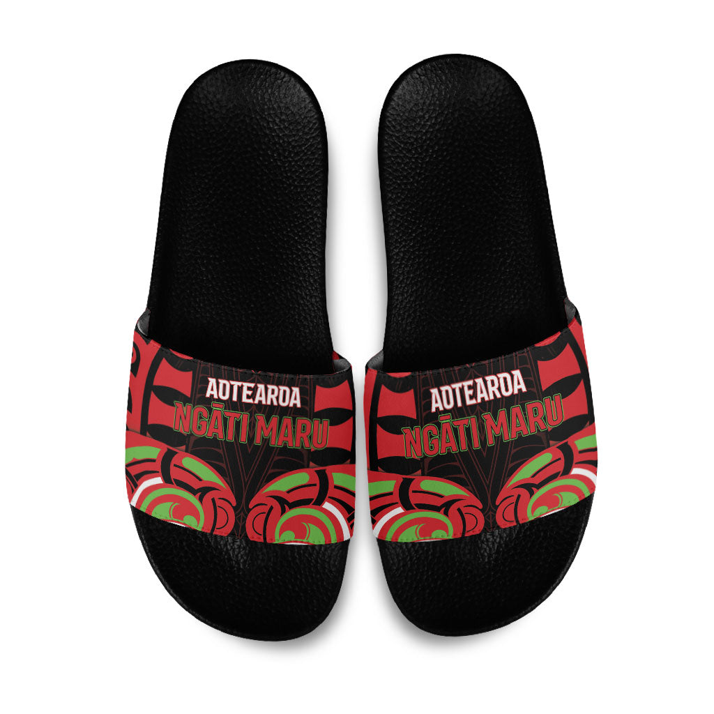 Aotearoa Ngati Maru Slide Sandals New Zealand Traditional Maori Pattern DT05 Red - Polynesian Pride