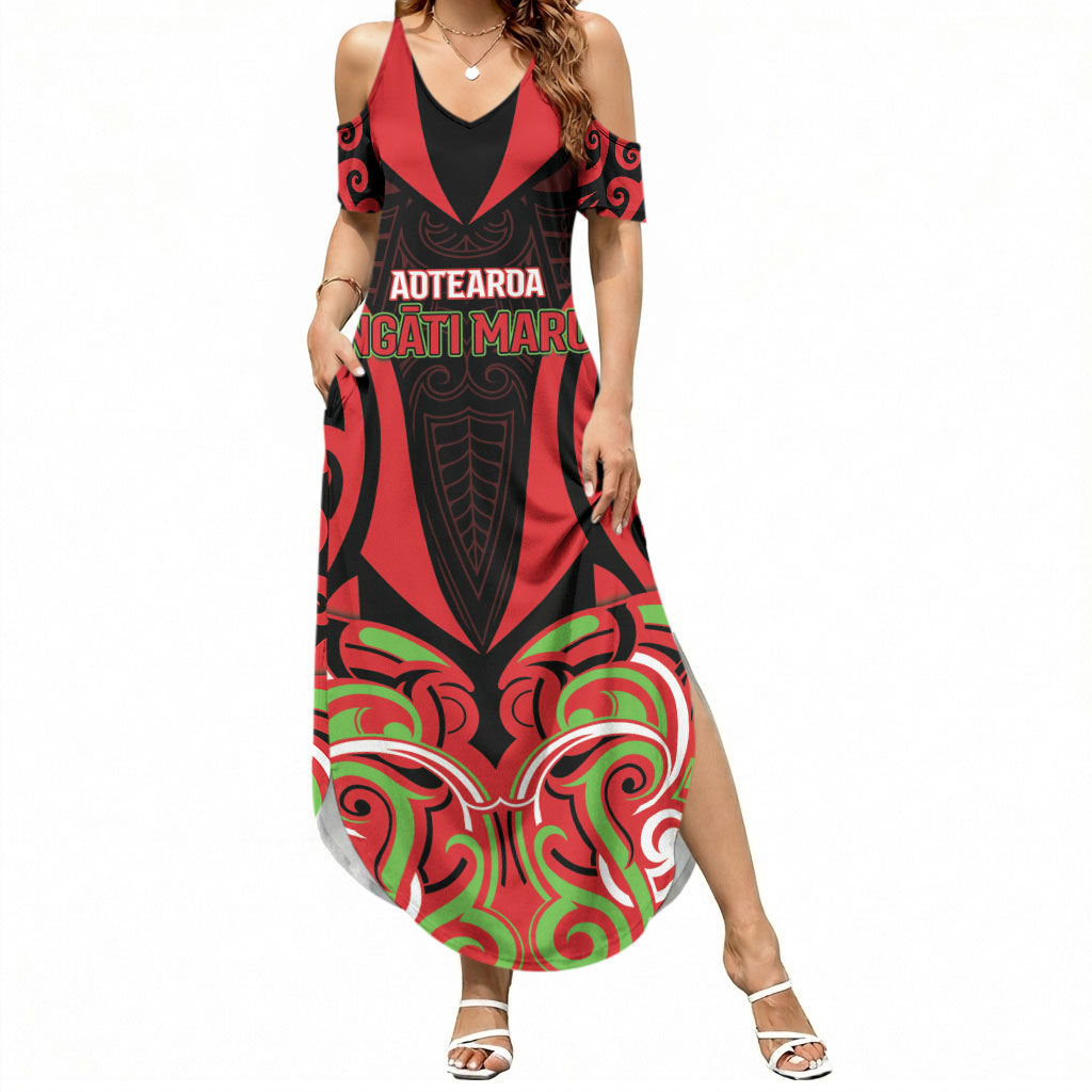 Custom Aotearoa Ngati Maru Summer Maxi Dress New Zealand Traditional Maori Pattern DT05 Women Red - Polynesian Pride
