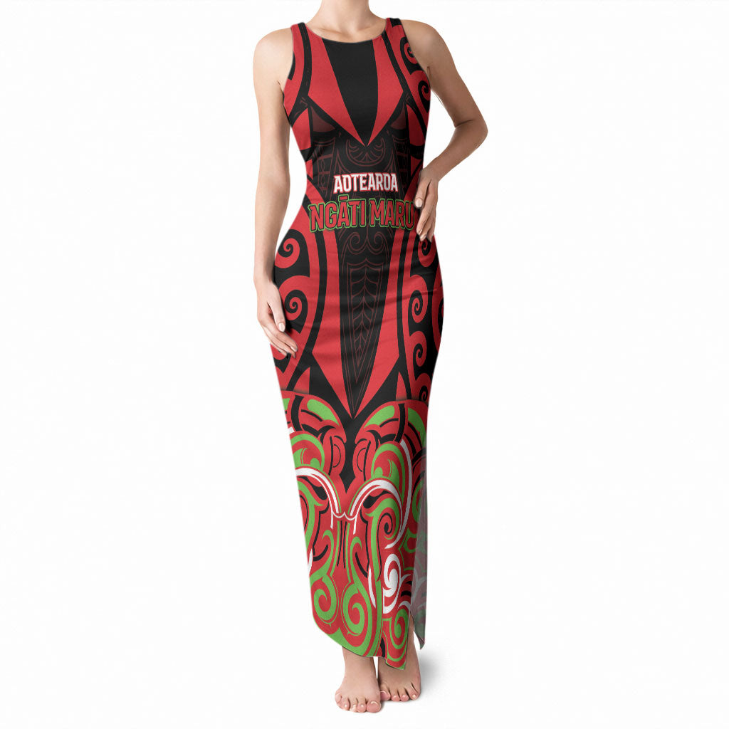 Custom Aotearoa Ngati Maru Tank Maxi Dress New Zealand Traditional Maori Pattern DT05 Women Red - Polynesian Pride
