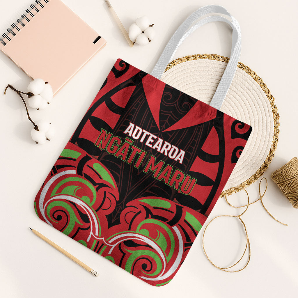 Aotearoa Ngati Maru Tote Bag New Zealand Traditional Maori Pattern DT05 White Strap One Size Red - Polynesian Pride