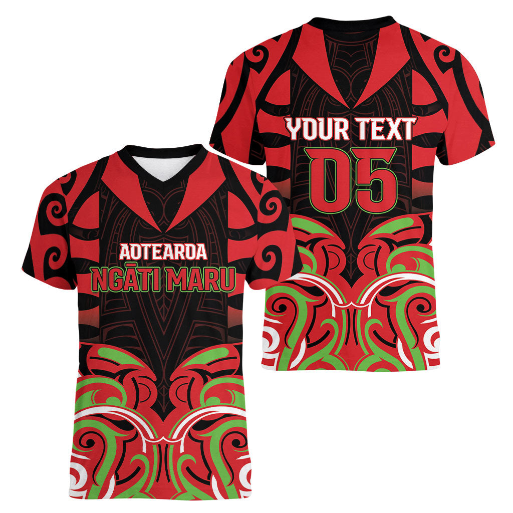 Custom Aotearoa Ngati Maru Women V-Neck T-Shirt New Zealand Traditional Maori Pattern DT05 - Polynesian Pride