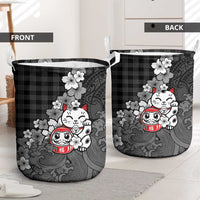 Black Palaka Hawaiian And Japanese Laundry Basket Maneki Neko And Sakura Bloom