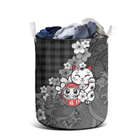 Black Palaka Hawaiian And Japanese Laundry Basket Maneki Neko And Sakura Bloom