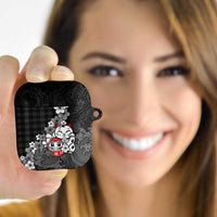 Black Palaka Hawaiian And Japanese AirPods Case Maneki Neko And Sakura Bloom DT05 - Polynesian Pride