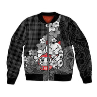 Black Palaka Hawaiian And Japanese Bomber Jacket Maneki Neko And Sakura Bloom
