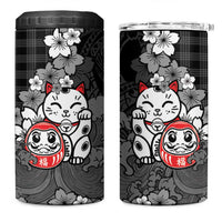 Black Palaka Hawaiian And Japanese 4 in 1 Can Cooler Tumbler Maneki Neko And Sakura Bloom DT05 One Size: 16 oz Black - Polynesian Pride