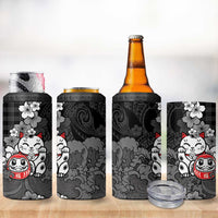Black Palaka Hawaiian And Japanese 4 in 1 Can Cooler Tumbler Maneki Neko And Sakura Bloom DT05 - Polynesian Pride