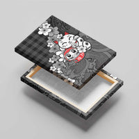 Black Palaka Hawaiian And Japanese Canvas Wall Art Maneki Neko And Sakura Bloom