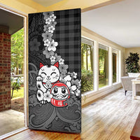 Black Palaka Hawaiian And Japanese Door Cover Maneki Neko And Sakura Bloom