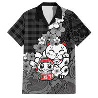 Black Palaka Hawaiian And Japanese Family Matching Long Sleeve Bodycon Dress and Hawaiian Shirt Maneki Neko And Sakura Bloom