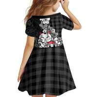 Black Palaka Hawaiian And Japanese Family Matching Off The Shoulder Long Sleeve Dress and Hawaiian Shirt Maneki Neko And Sakura Bloom