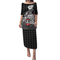 Black Palaka Hawaiian And Japanese Family Matching Puletasi and Hawaiian Shirt Maneki Neko And Sakura Bloom