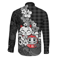 Black Palaka Hawaiian And Japanese Family Matching Summer Maxi Dress and Hawaiian Shirt Maneki Neko And Sakura Bloom