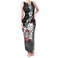 Black Palaka Hawaiian And Japanese Family Matching Tank Maxi Dress and Hawaiian Shirt Maneki Neko And Sakura Bloom