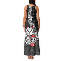 Black Palaka Hawaiian And Japanese Family Matching Tank Maxi Dress and Hawaiian Shirt Maneki Neko And Sakura Bloom
