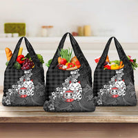 Black Palaka Hawaiian And Japanese Grocery Bag Maneki Neko And Sakura Bloom DT05 3-pack One Size Black - Polynesian Pride