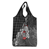 Black Palaka Hawaiian And Japanese Grocery Bag Maneki Neko And Sakura Bloom DT05 - Polynesian Pride