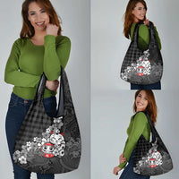 Black Palaka Hawaiian And Japanese Grocery Bag Maneki Neko And Sakura Bloom DT05 - Polynesian Pride
