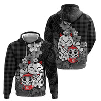 Black Palaka Hawaiian And Japanese Hoodie Maneki Neko And Sakura Bloom