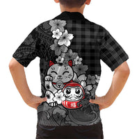 Black Palaka Hawaiian And Japanese Kid Hawaiian Shirt Maneki Neko And Sakura Bloom